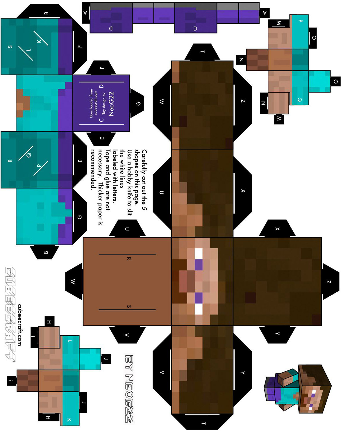 Papercraft Minecraft Steve Para Imprimir E Montar OrigamiAmi Arte Para 