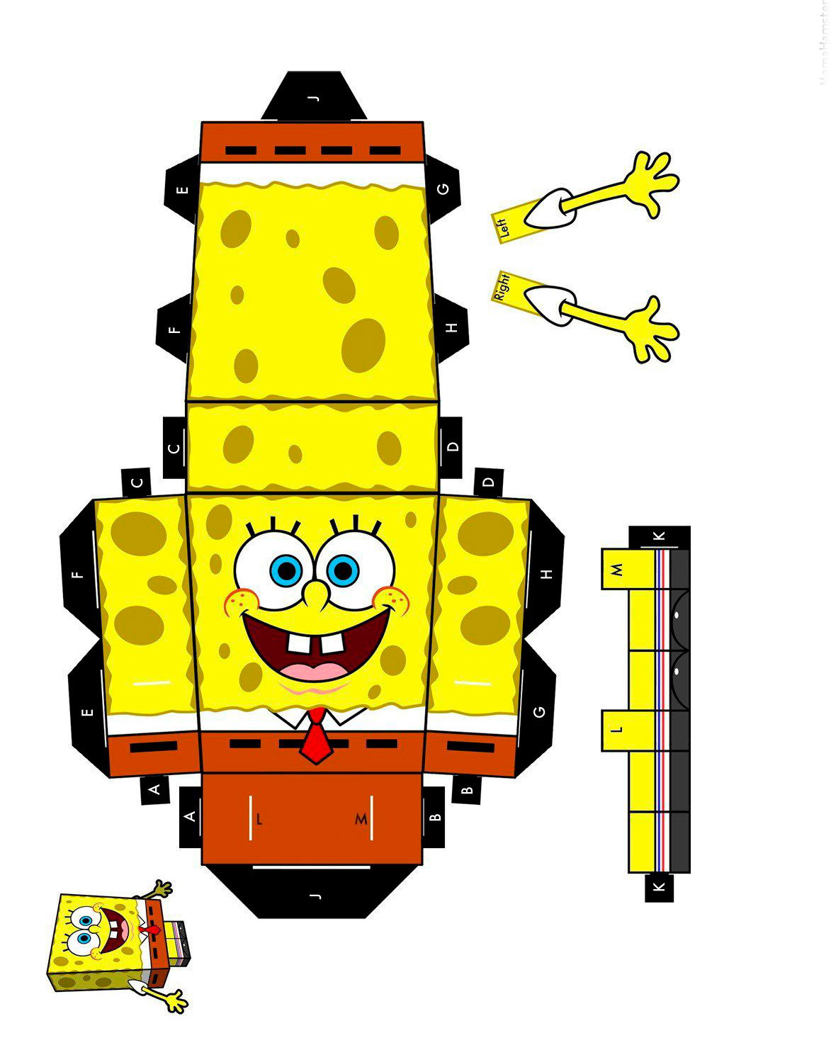 Paper model SpongeBob SquarePants for gluing 