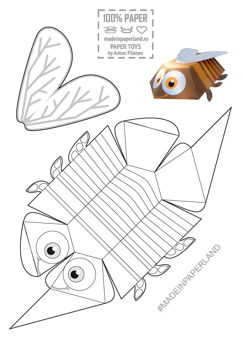 Bee paper model — printable template