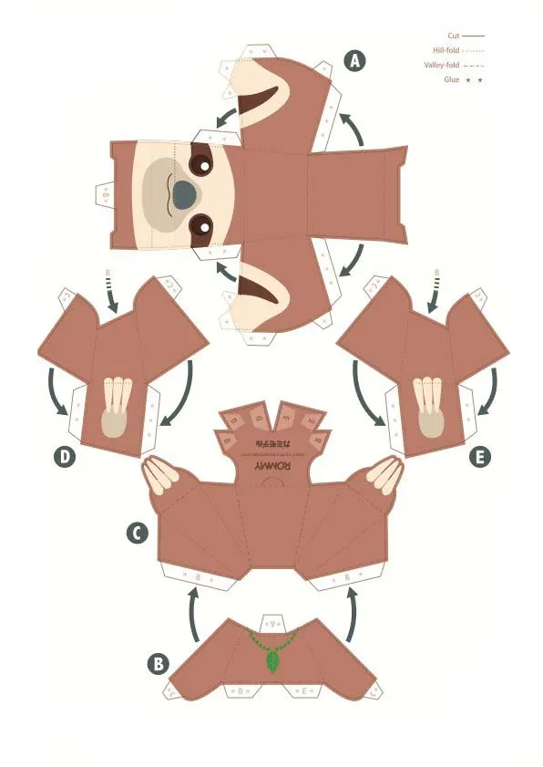 Sloth paper model — printable template