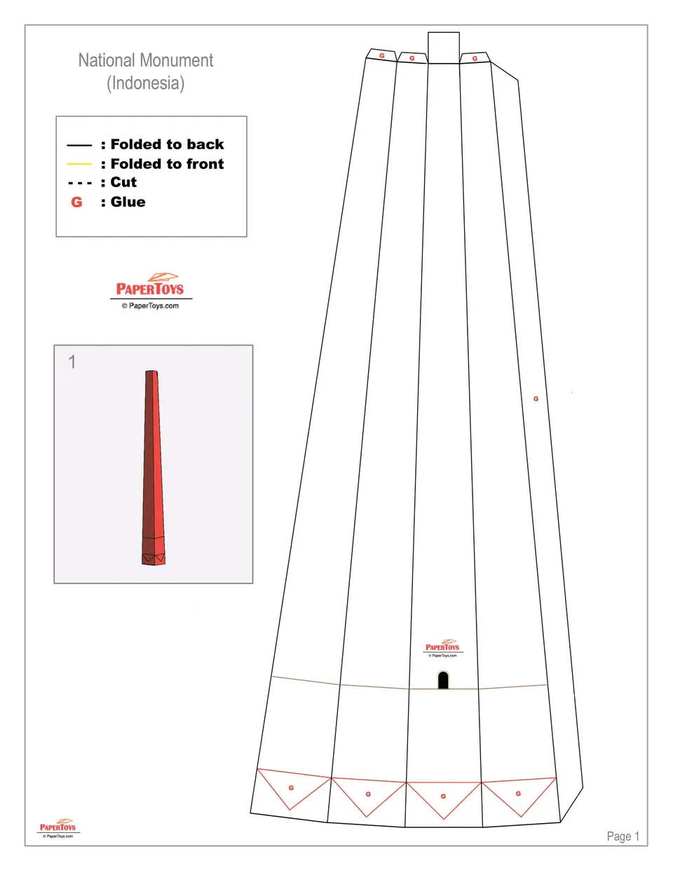 Indonesia National Monument (Monas) paper model — printable template