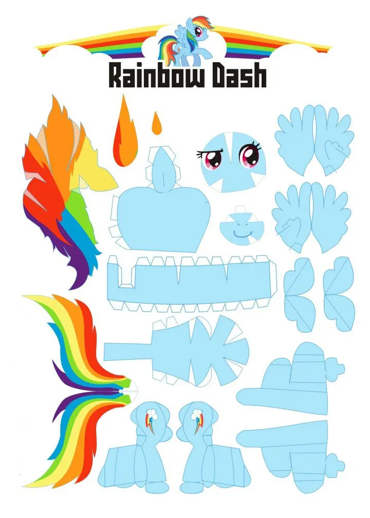 Rainbow Dash Papercraft paper model — printable template