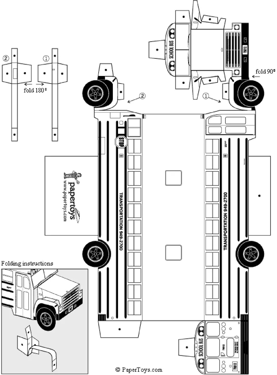 School Bus paper model — printable template