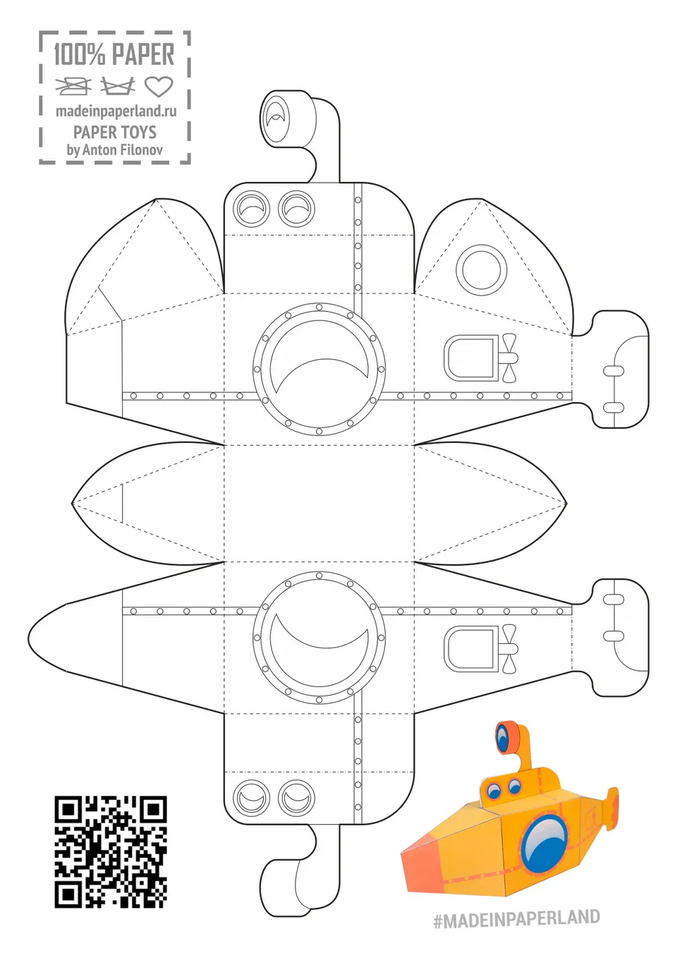 Submarine paper model — printable template